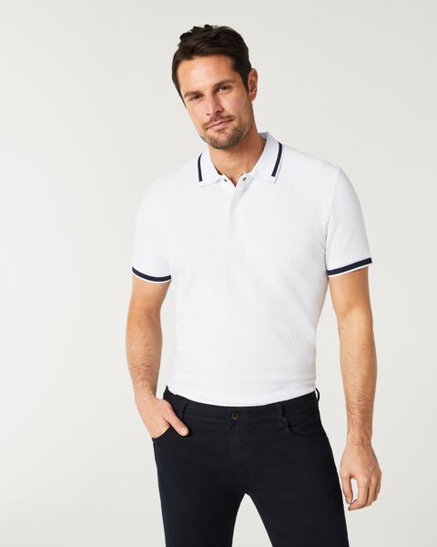 Mens White Jacquard Textured Polo